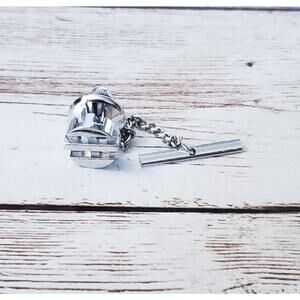 Vintage Tie Tack - Silver Tone Circle with Lines Design